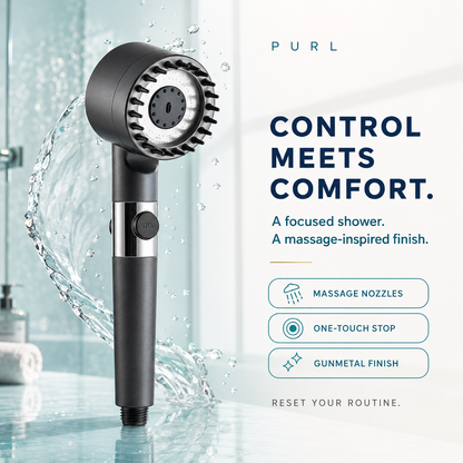Purl™ Filtered Shower Head — High-Pressure Boost + Hard Water Filter