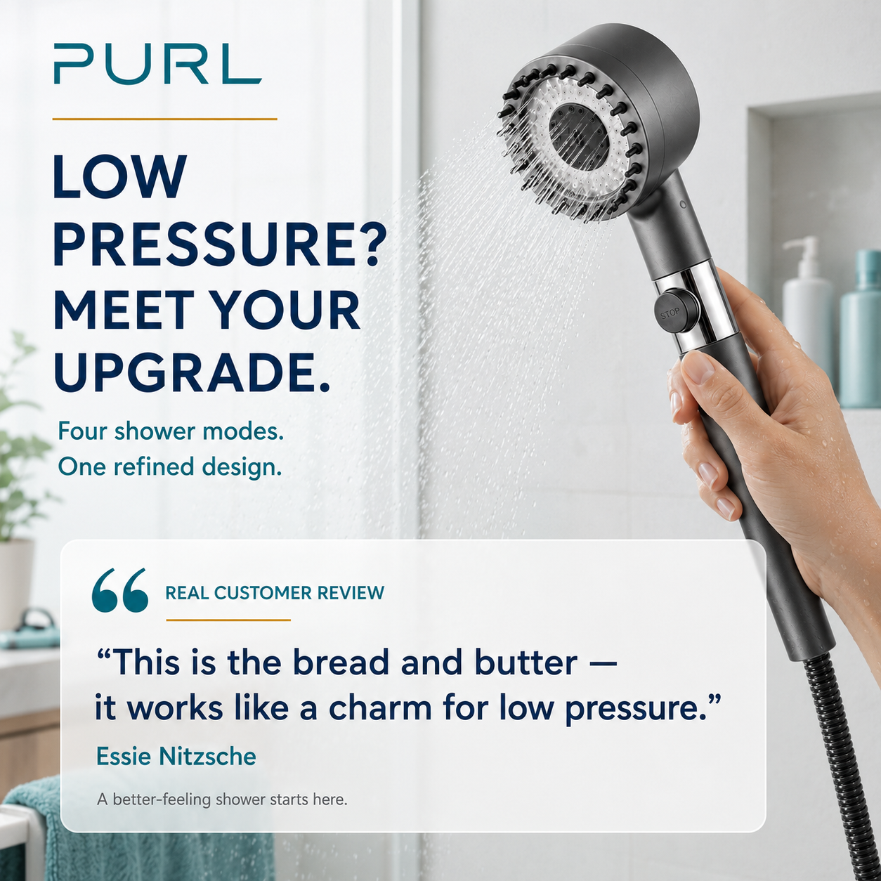 Purl™ Filtered Shower Head — High-Pressure Boost + Hard Water Filter
